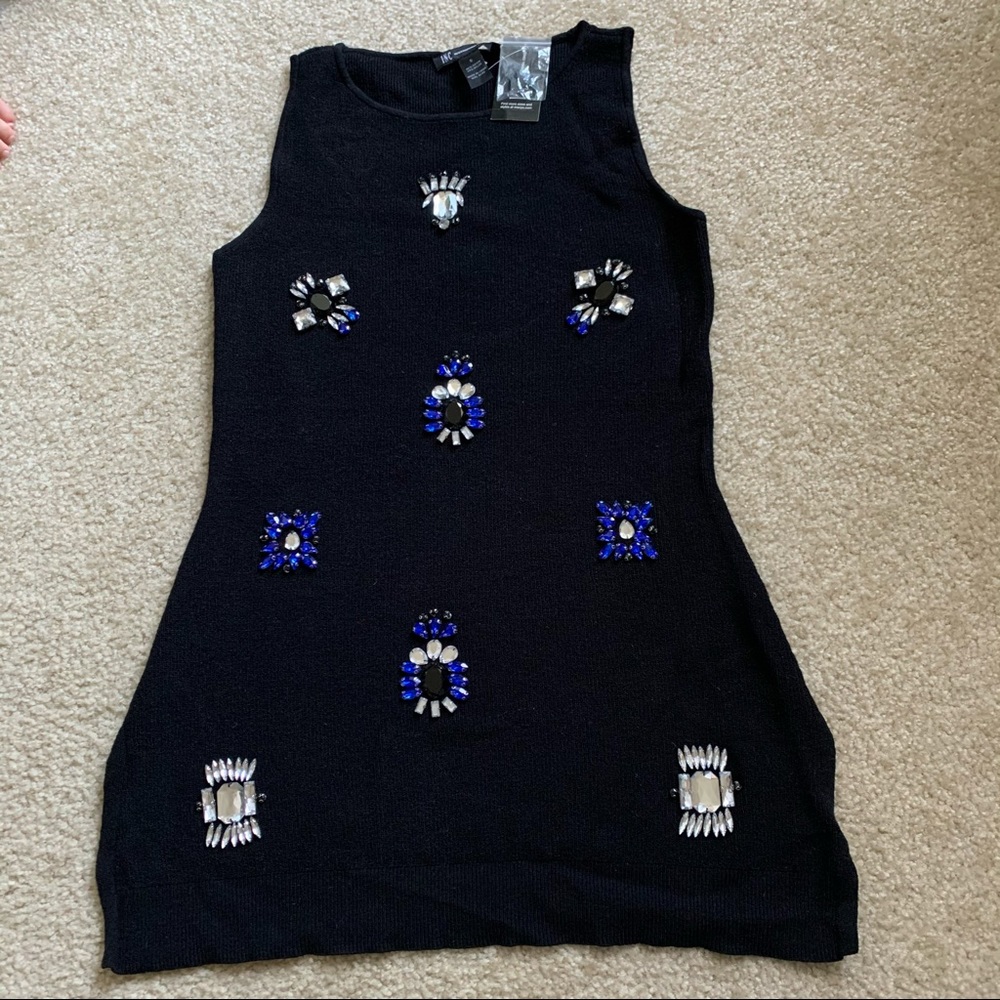 Rhinestone Sleeveless Long Black Tank Size Small